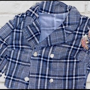 Plaid  blazer ruffle hem skirt